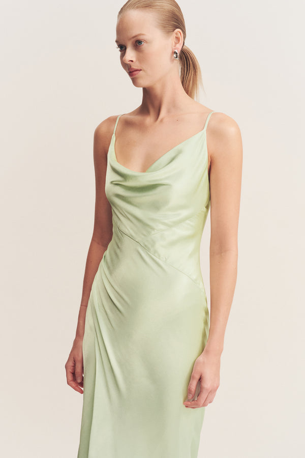 LA LUNE COWL NECK MIDI DRESS - KEY LIME