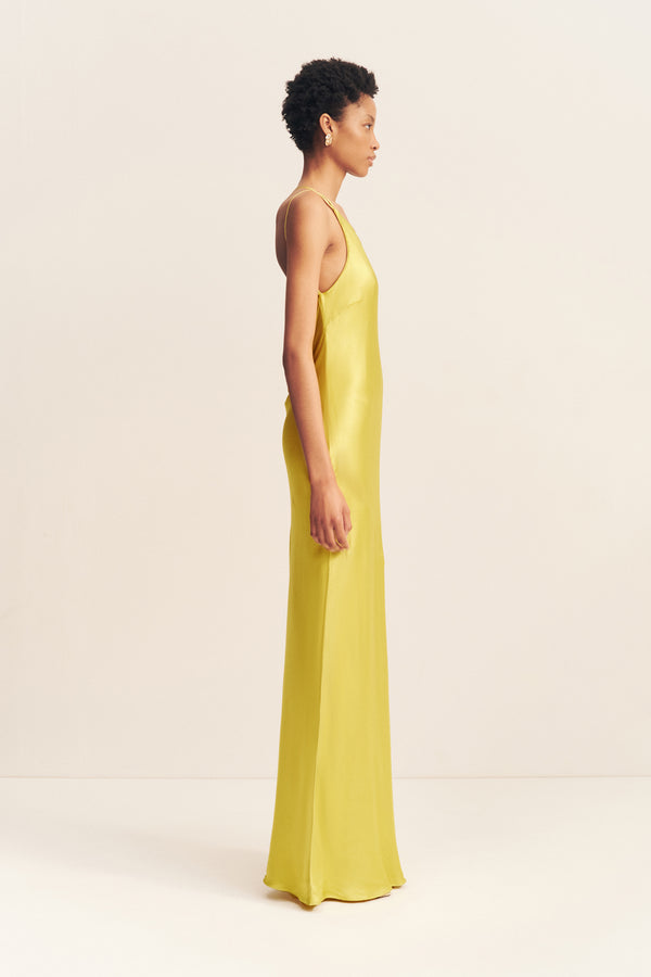 SOFIA ONE SHOULDER COWL MAXI DRESS - LIME_S