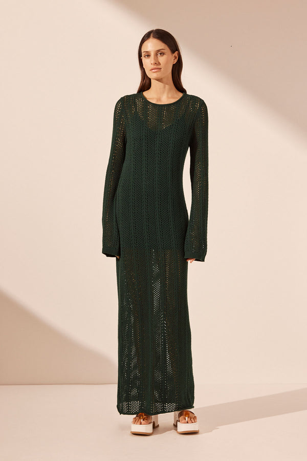 ARLO LONG SLEEVE MAXI DRESS - DEEP FOREST_F