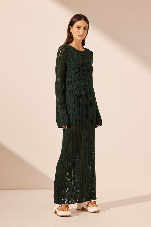 ARLO LONG SLEEVE MAXI DRESS - DEEP FOREST_A