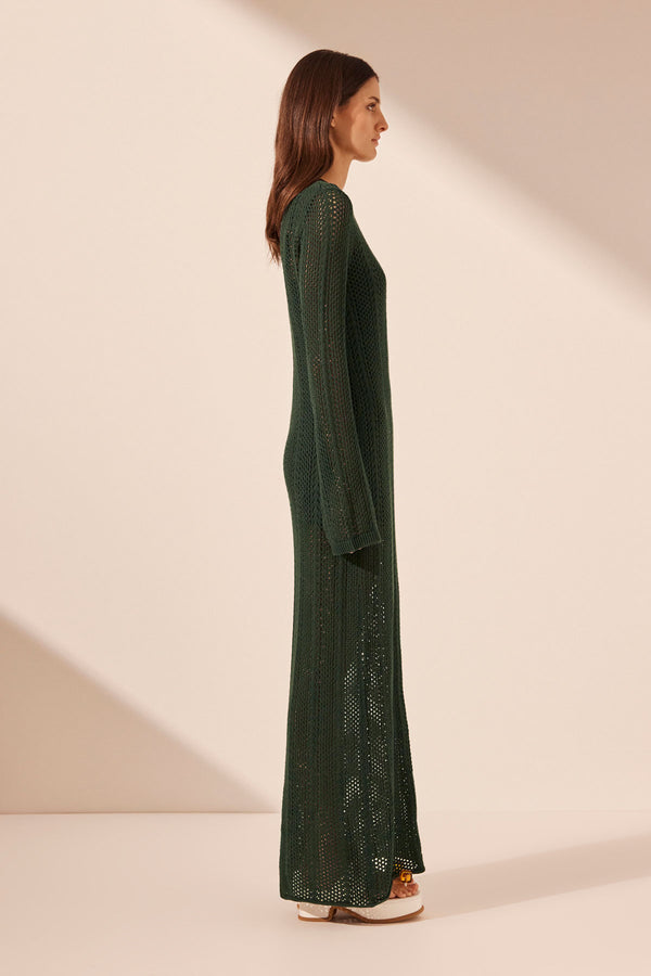 ARLO LONG SLEEVE MAXI DRESS - DEEP FOREST_S