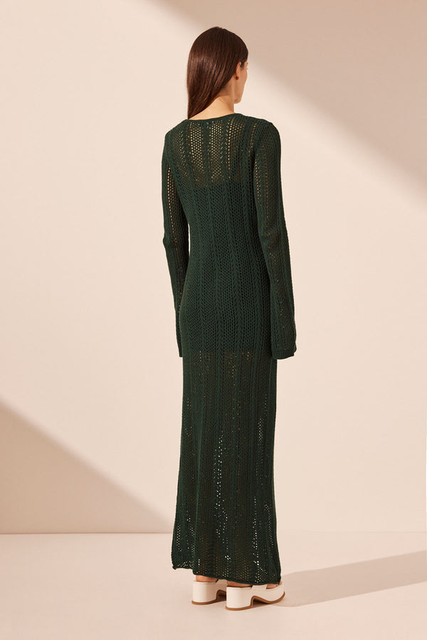 ARLO LONG SLEEVE MAXI DRESS - DEEP FOREST_B