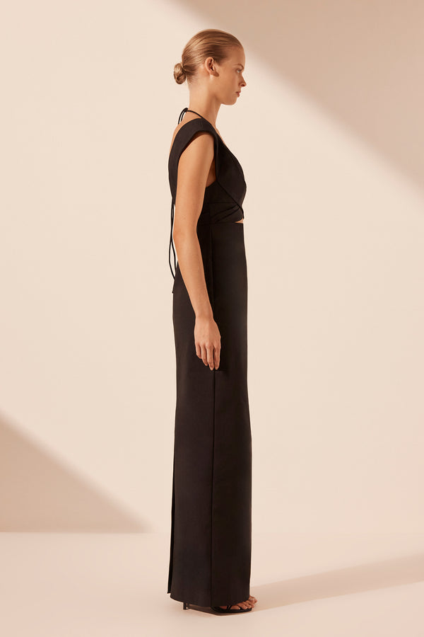 LANI CROSS FRONT RUCHED MAXI DRESS - BLACK_S