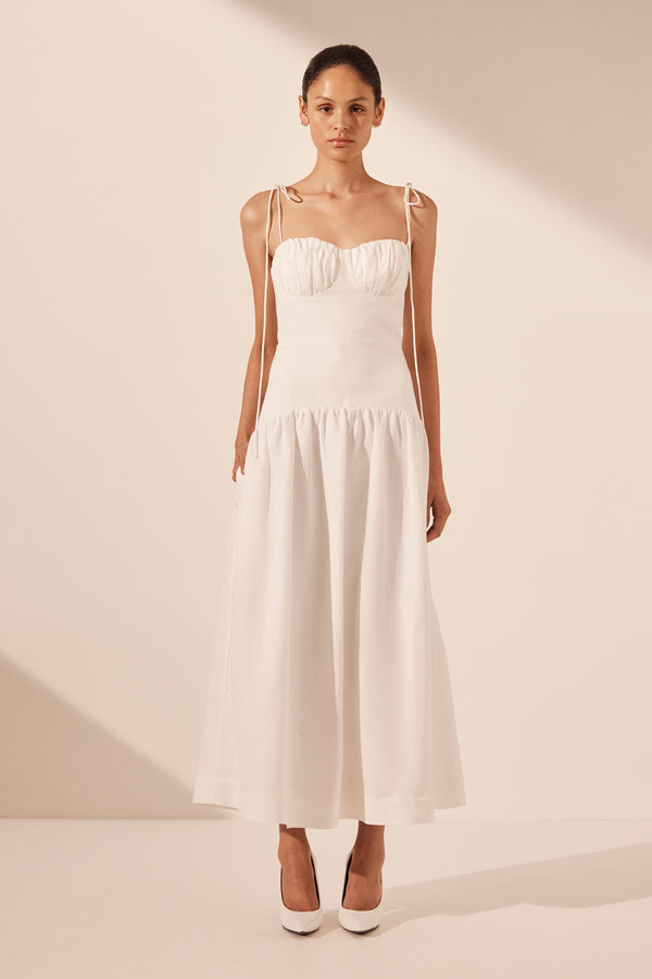 BLANC GATHERED MIDI DRESS_F