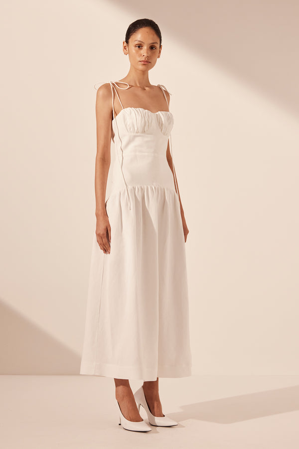 BLANC GATHERED MIDI DRESS_A