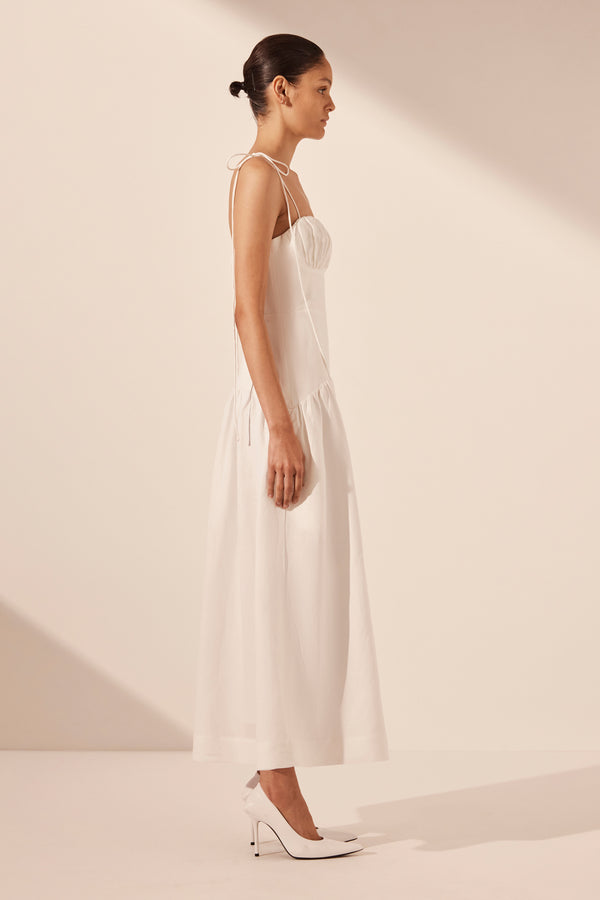 BLANC GATHERED MIDI DRESS_S