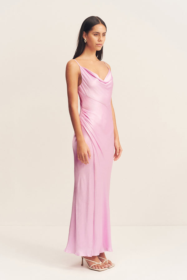 LA LUNE COWL NECK MIDI DRESS - PEONY