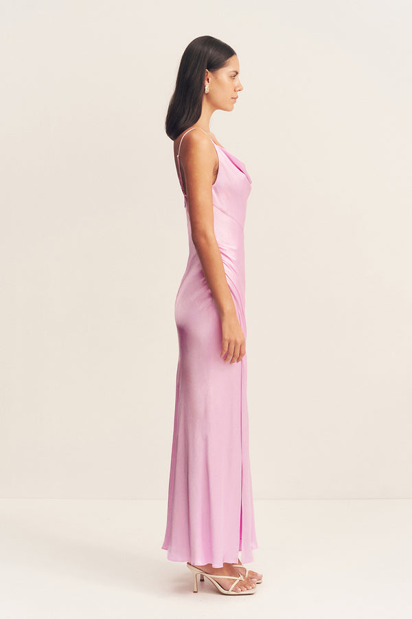 LA LUNE COWL NECK MIDI DRESS - PEONY