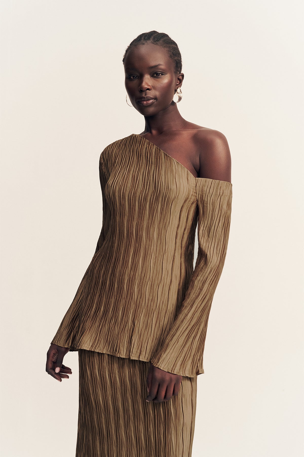 Leda Asymmetrical Long Sleeve Top | Oak | Tops | Shona Joy