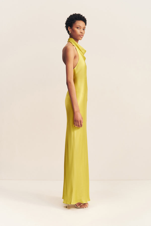 SOFIA HIGH COWL OPEN BACK MAXI DRESS - LIME_S