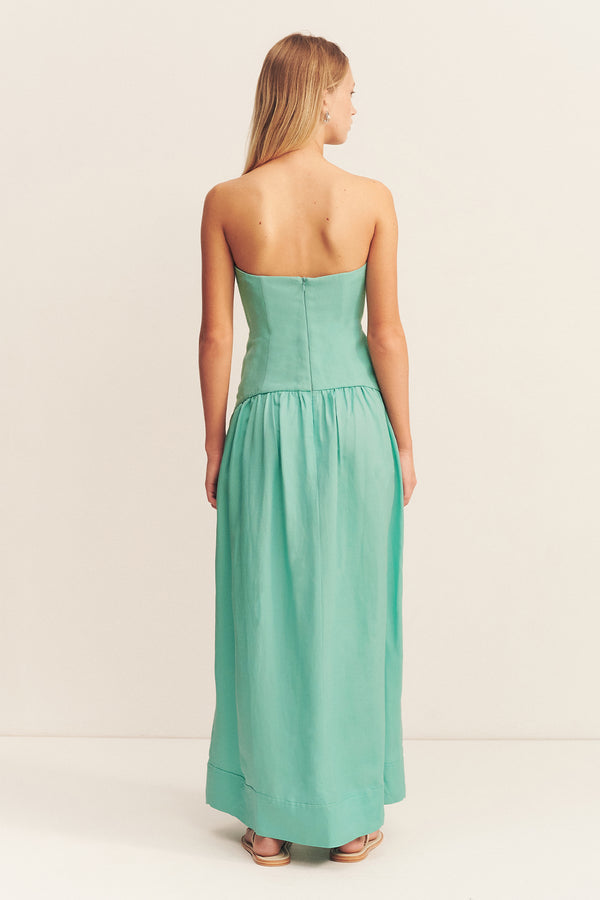 ALEC LINEN STRAPLESS PANELLED MAXI DRESS - POOL BLUE_B