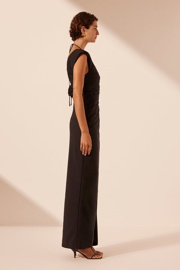 LANI ASYMMETRICAL DRAPED MAXI DRESS - BLACK_S