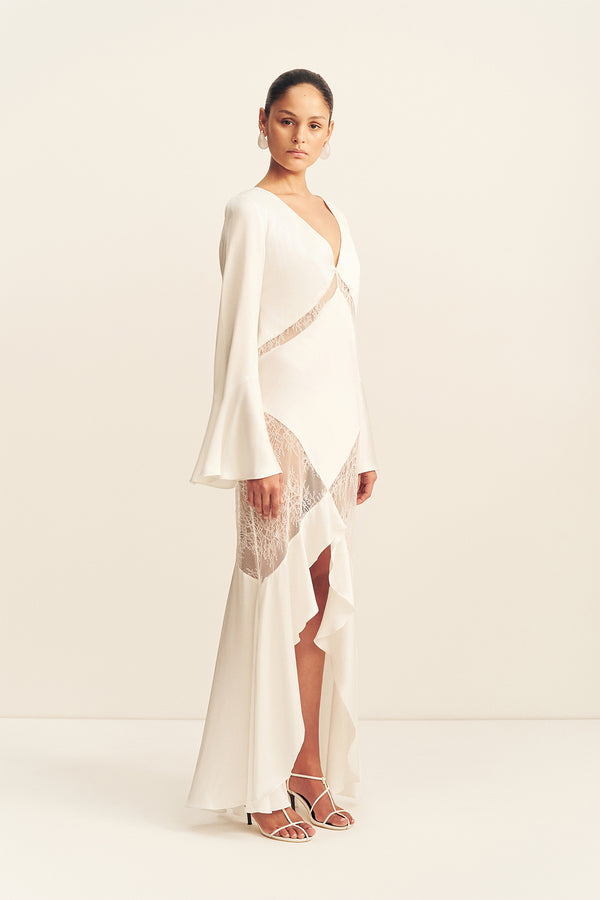 LABYRINTH SPLIT LACE MAXI DRESS - IVORY