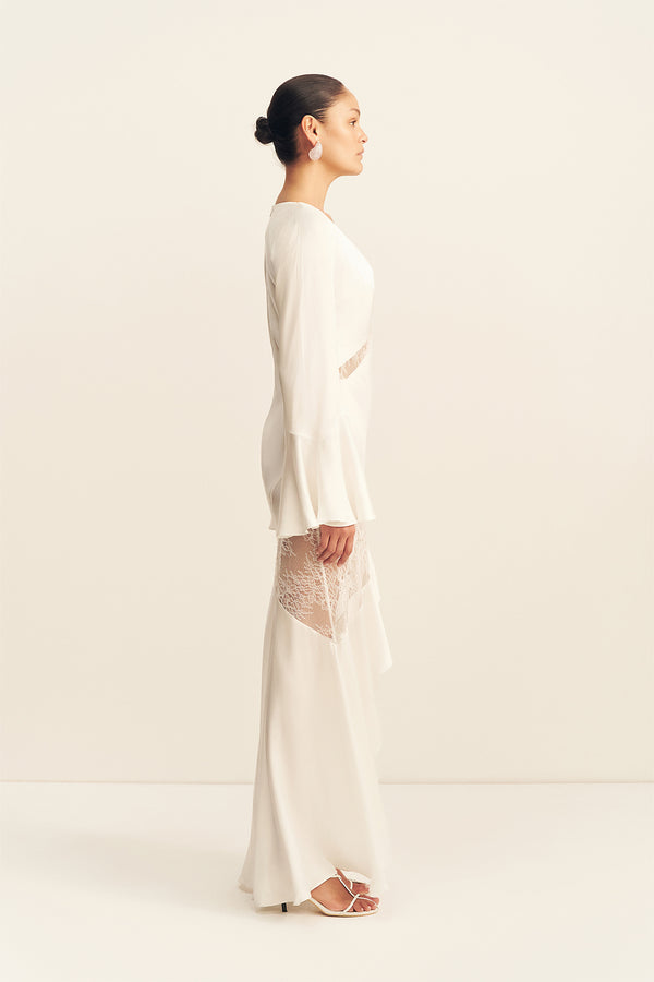 LABYRINTH SPLIT LACE MAXI DRESS - IVORY