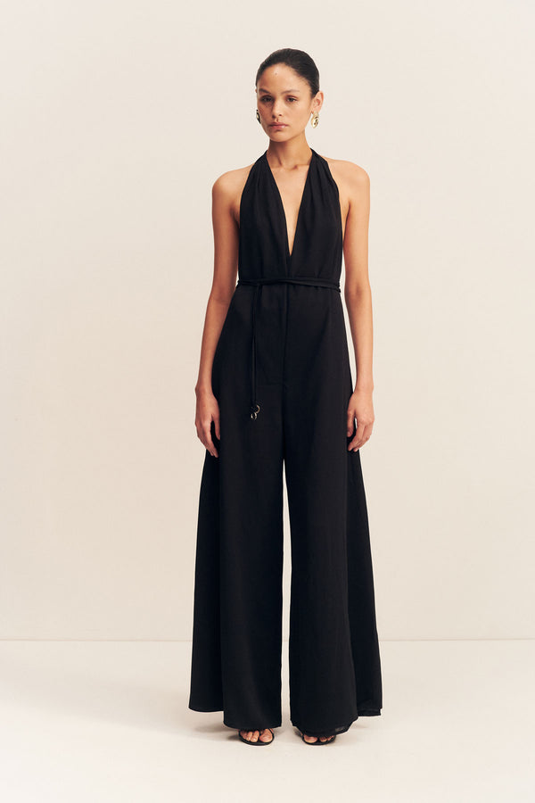 ILIAD HALTER NECK OPEN BACK JUMPSUIT - BLACK_F