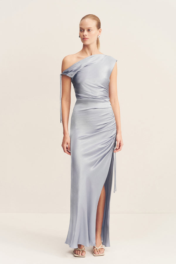 LA LUNE GATHERED MAXI DRESS - POWDER BLUE_F