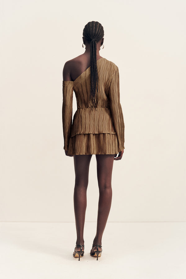 LEDA TEXTURED SATIN LAYERED MINI SKIRT - OAK