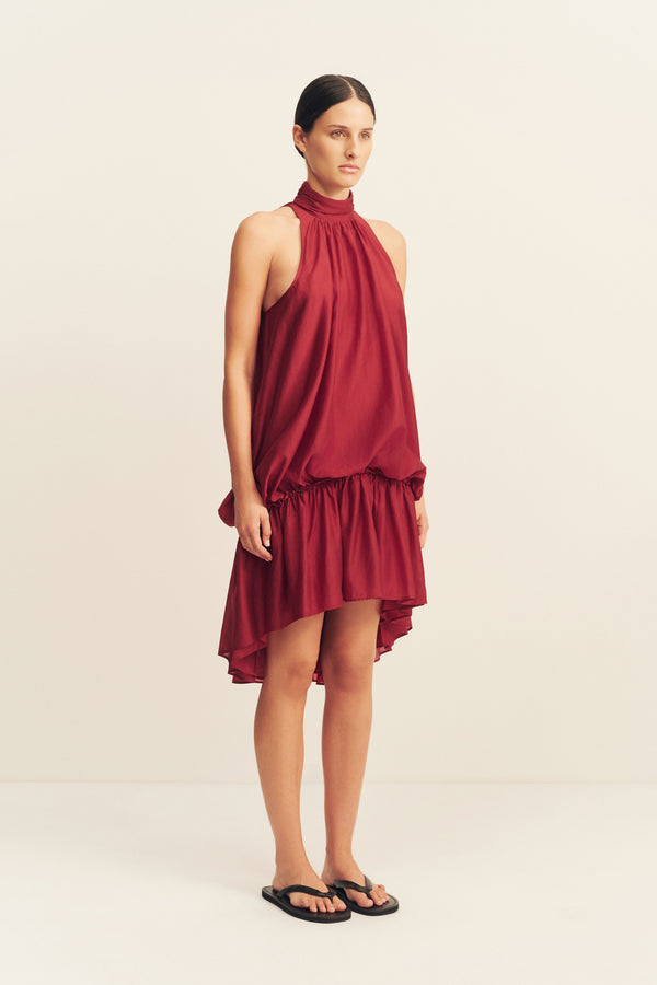 AURA BLOUSON MINI DRESS - ROUGE