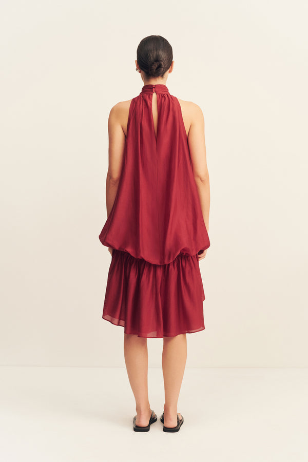 AURA BLOUSON MINI DRESS - ROUGE