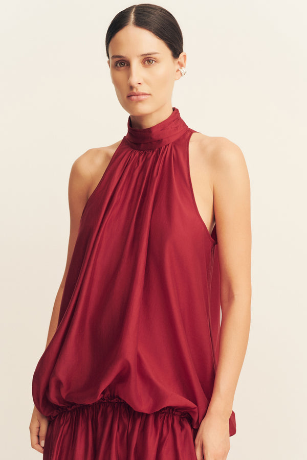 AURA BLOUSON MINI DRESS - ROUGE