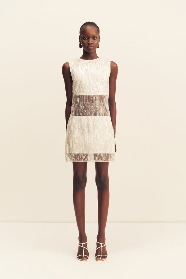 VIVA SEQUIN SPLICED MINI DRESS - IVORY_F