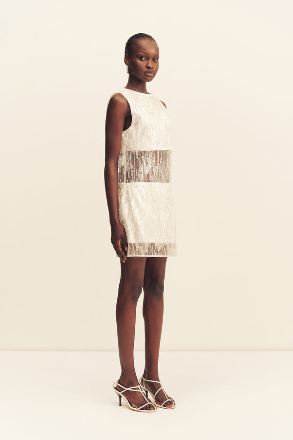 VIVA SEQUIN SPLICED MINI DRESS - IVORY