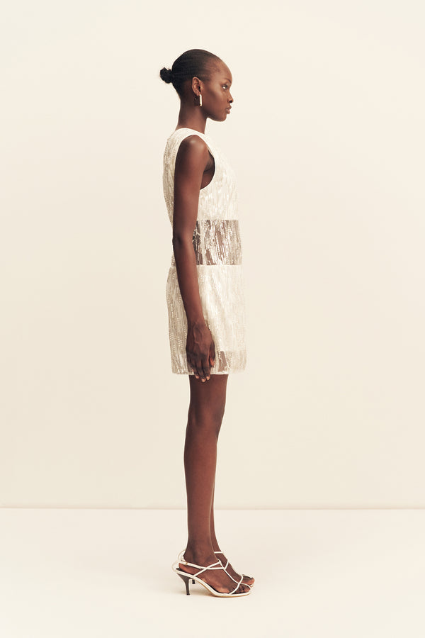 VIVA SEQUIN SPLICED MINI DRESS - IVORY