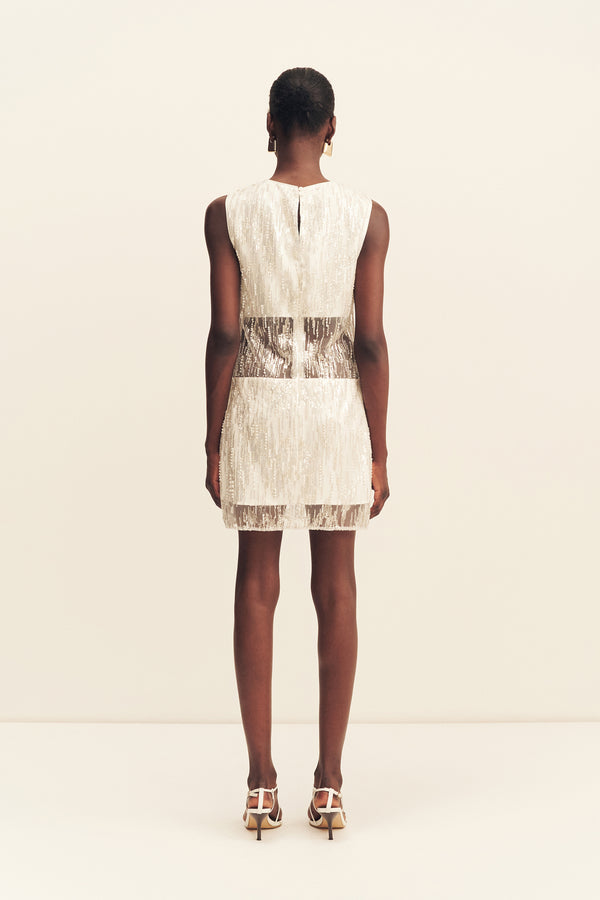 VIVA SEQUIN SPLICED MINI DRESS - IVORY