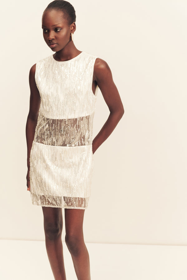VIVA SEQUIN SPLICED MINI DRESS - IVORY