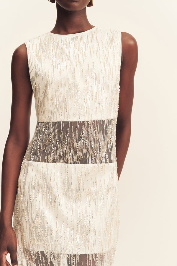 VIVA SEQUIN SPLICED MINI DRESS - IVORY
