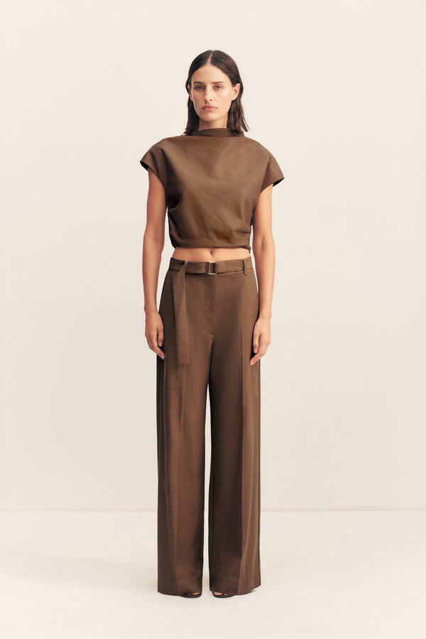 ASHER CAP SLEEVE TOP - SADDLE_F