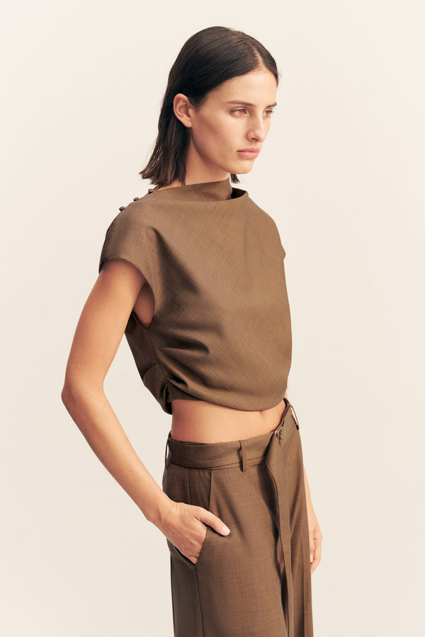 ASHER CAP SLEEVE TOP - SADDLE