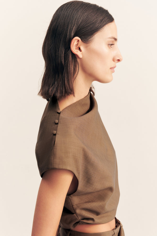 ASHER CAP SLEEVE TOP - SADDLE