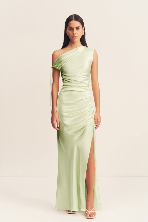 LA LUNE GATHERED MAXI DRESS - KEY LIME_F