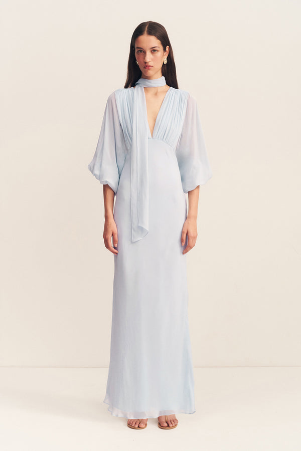 AMINA PLUNGE BALLOON SLEEVE MAXI DRESS - SKY_F