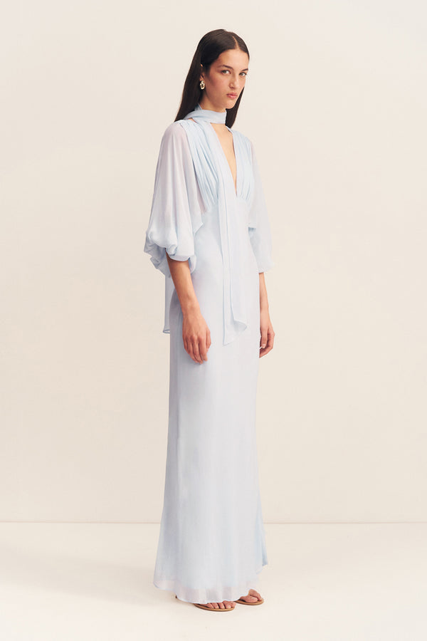 AMINA PLUNGE BALLOON SLEEVE MAXI DRESS - SKY_A