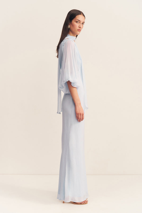 AMINA PLUNGE BALLOON SLEEVE MAXI DRESS - SKY_S