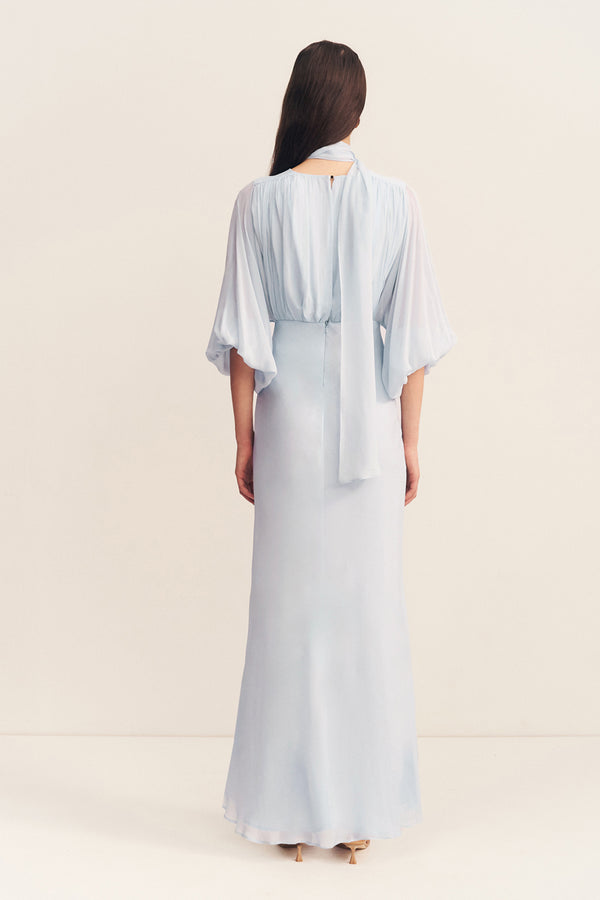 AMINA PLUNGE BALLOON SLEEVE MAXI DRESS - SKY_B