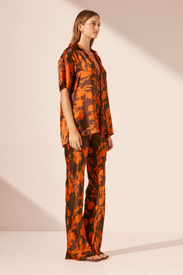 FLORA SILK SHORT SLEEVE RELAXED SHIRT WITH TIES_A