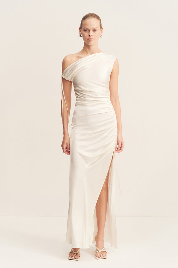 LA LUNE GATHERED MAXI DRESS - WHITE_F