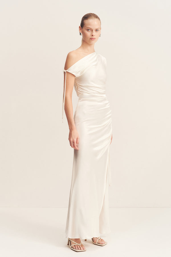 LA LUNE GATHERED MAXI DRESS - WHITE