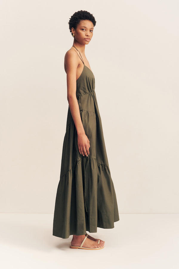 MAIORI TIERED MAXI DRESS - ARMY GREEN_S