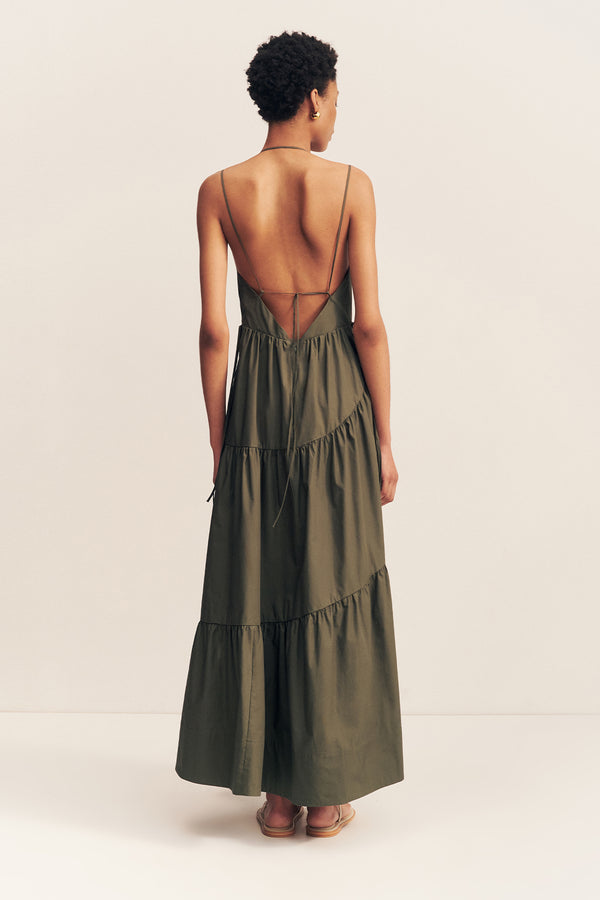 MAIORI TIERED MAXI DRESS - ARMY GREEN_B