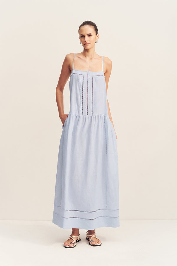 TOMMY SQUARE NECK MAXI DRESS - SKY_F