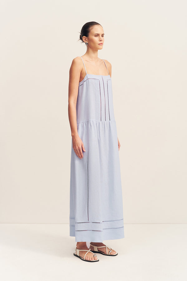 TOMMY LINEN SQUARE NECK MAXI DRESS - SKY
