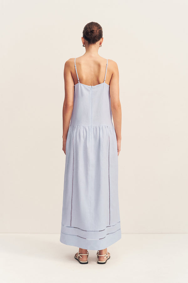 TOMMY LINEN SQUARE NECK MAXI DRESS - SKY