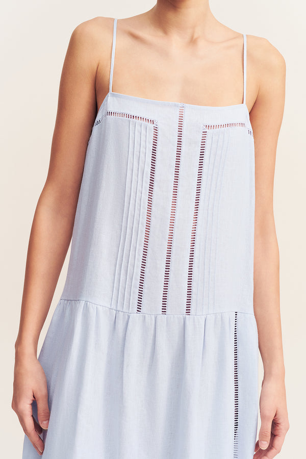 TOMMY LINEN SQUARE NECK MAXI DRESS - SKY
