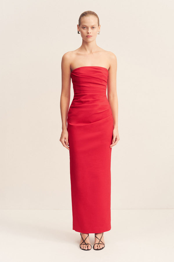 LANI STRAPLESS DRAPED MAXI DRESS - CHILLI_F