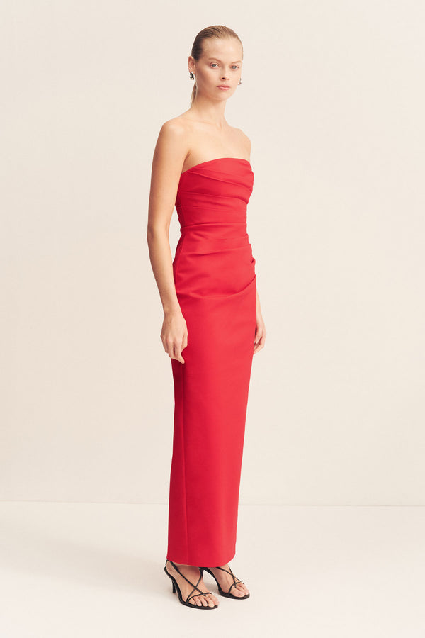 LANI STRAPLESS DRAPED MAXI DRESS - CHILLI_A