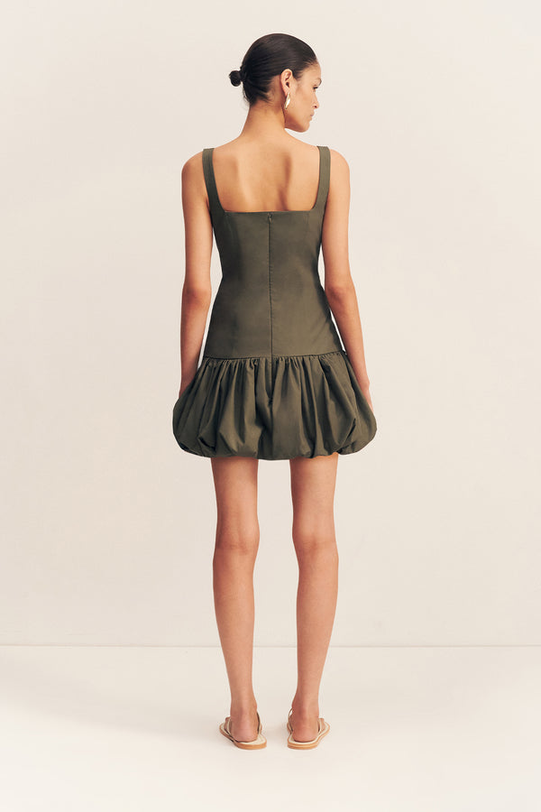 MAIORI SQUARE NECK BUBBLE MINI DRESS - ARMY GREEN_B